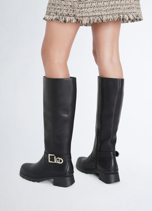 Black leather knee-high boots