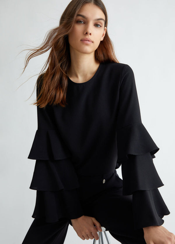 Stretch crepe blouse nero